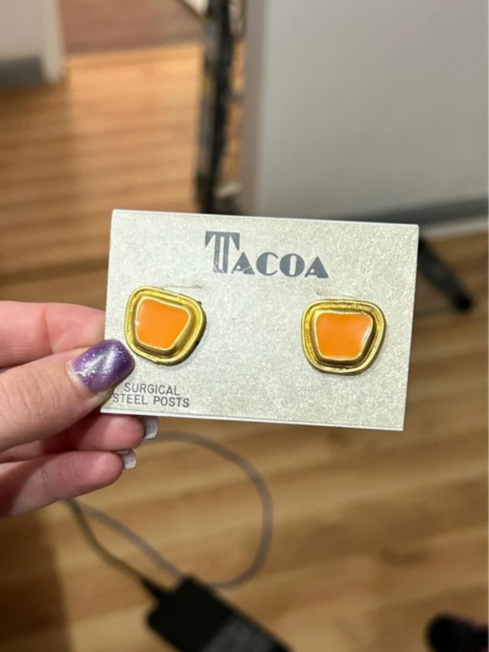 Vintage Tacoa Orange Enamel Gold Tone Stud Earrings NWT